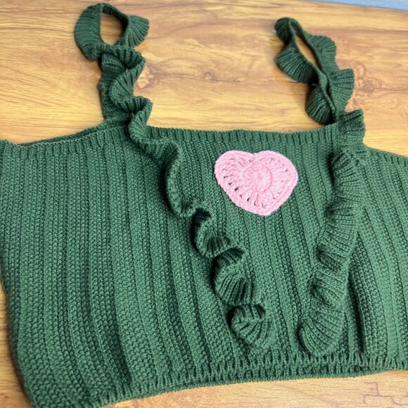 Cider Crop Sweater Tank Knit Size L Green Pink Heart NWT - Picture 4 of 6